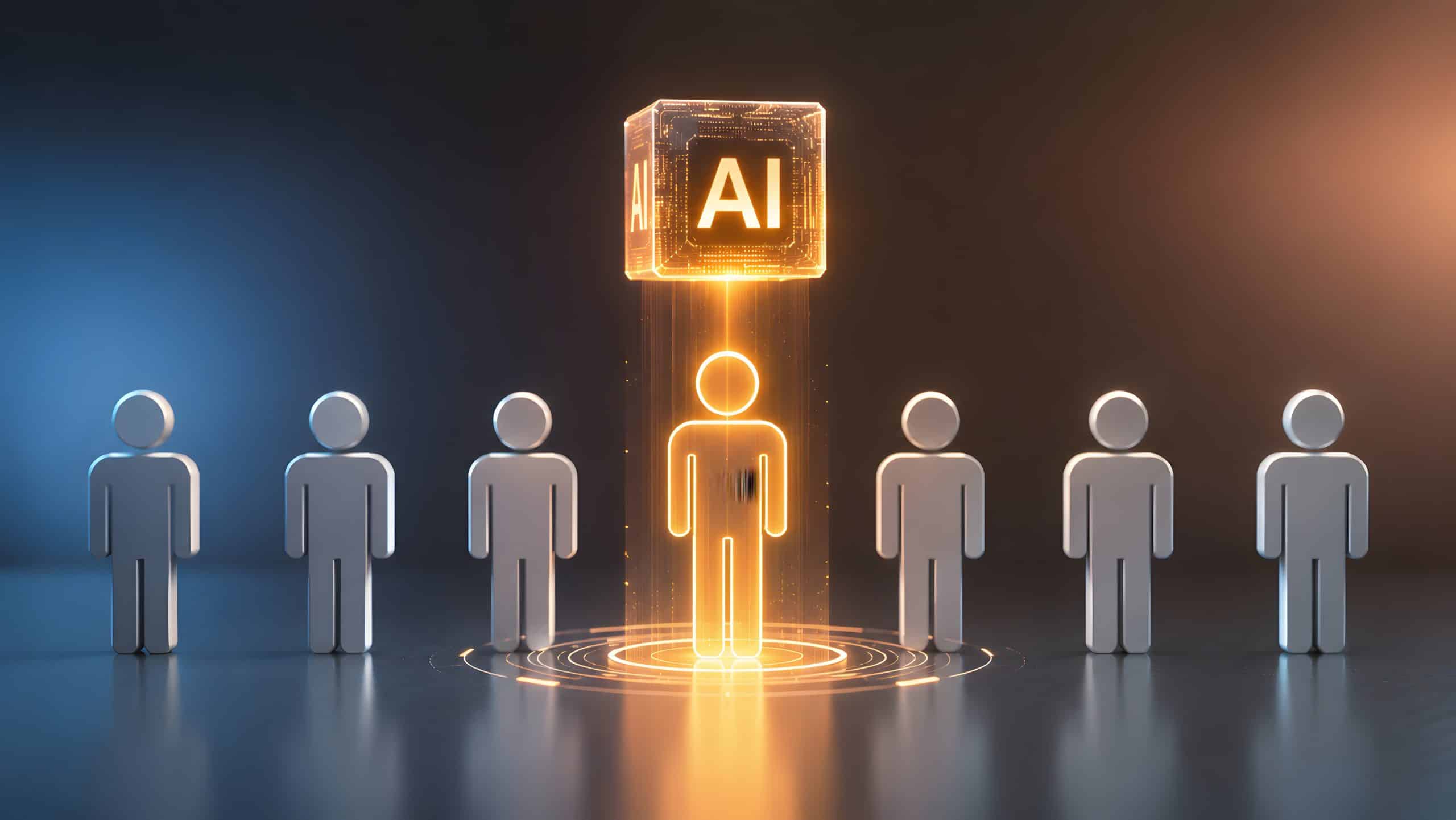 Artificial intelligence human resources recruitment automation selecting standout talent from workforce figures for corporate hiring strategy.